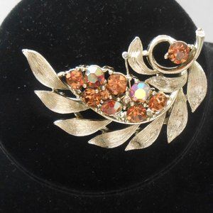 Lisner Gold tone Aurora Borealis Rhinestone Vintage Costume Jewelry Brooch